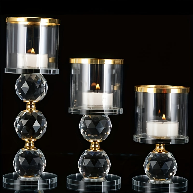 Crystal Candlestick Holders Set of 3 – Polished Romantic Desktop Display for Weddings, Anniversaries, Christmas, Halloween, Easter, Thanksgiving & Valentine’s Day Home Decor
