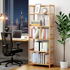 5-Tier Multifunctional Bamboo Bookshelf & Display Rack – Space-Saving Standing Storage Shelf for Home Office Living Room Nordic Minimalist Style Easy Assembly