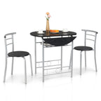 3-Piece Bistro Dining Set Drop Leaf Table and 2 Chairs Space Saving Kitchen Table Set for 2 with Wine Rack Metal Frame for Small Space Apartment Breakfast Nook