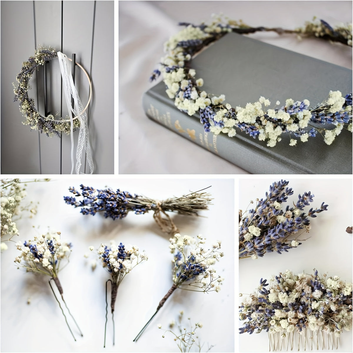 Dried Lavender & Baby’s Breath Flower Bundles 2 Bunches 17 Inch – Dried Gypsophila Bouquet for Vase, Home Decor, Wedding, Photography & DIY Wreath – Valentine’s Day Floral Arrangement Gift