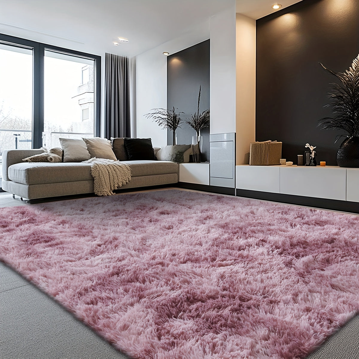 Velvet Shag Area Rug with Non-Slip Backing – Super Soft Plush Indoor Carpet for Living Room, Bedroom & Kitchen, Tie-Dye & Solid Colors, 5 Sizes