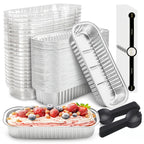 100 Pack Mini Aluminum Foil Cake Pans with Lids and Spoons - 6.8oz Rectangular Baking Pans for Mini Cheesecakes Desserts and Holiday Baking - Disposable Bakeware Set