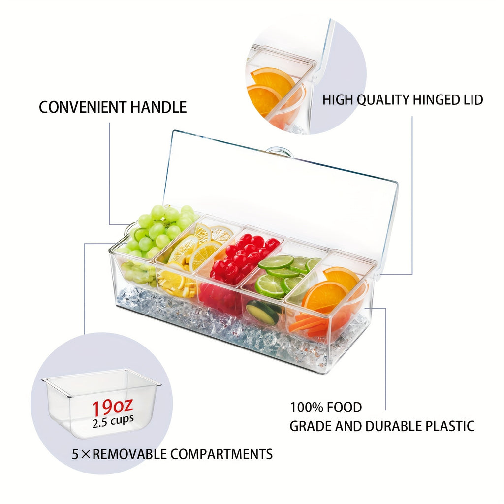 Chilled Condiment & Seasoning Serving Tray Set – Clear Dipping Sauce Plates with Optional Ice Packs or Label Stickers & Pen – Perfect for Entertaining, BBQ, Charcuterie & Appetizers