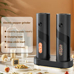Electric Salt and Pepper Grinder Set 2-Piece USB Rechargeable with LED Light & Charging Base - One-Hand Automatic Salt Pepper Mill Shaker Set for Kitchen Cooking Dining Gift, Black/Green