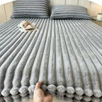 Fuzzy Fleece Fitted Sheet Plush Warm Winter Bedding Stripe Rabbit Fur Soft Thickened Bed Cover Machine Washable Twin Queen King Dark Gray Beige Space Gray