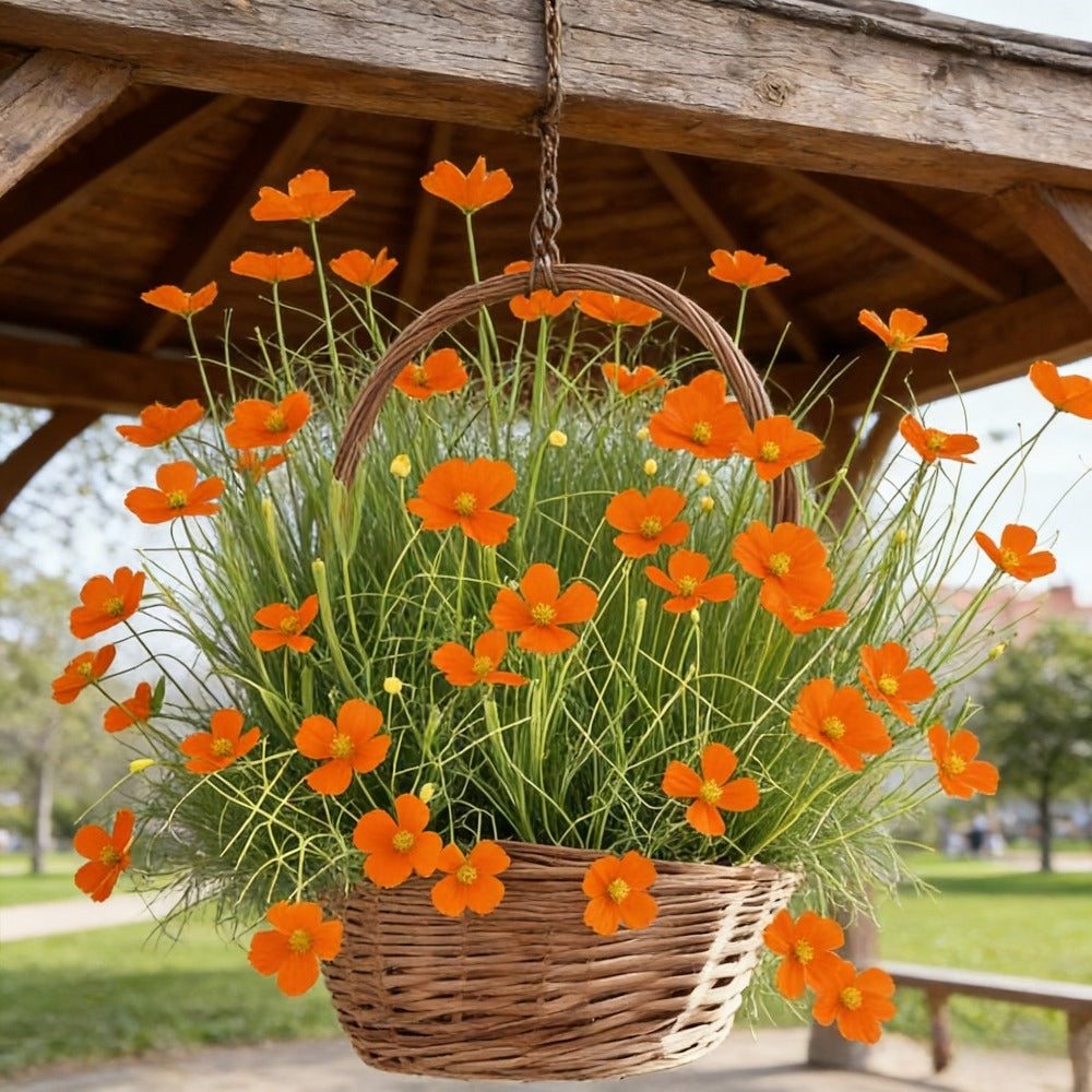 Artificial Chrysanthemum Flower Stems 12pcs UV Resistant Orange Yellow Faux Grass Plastic Plants for Garden Balcony Wedding Home Decor Low Maintenance