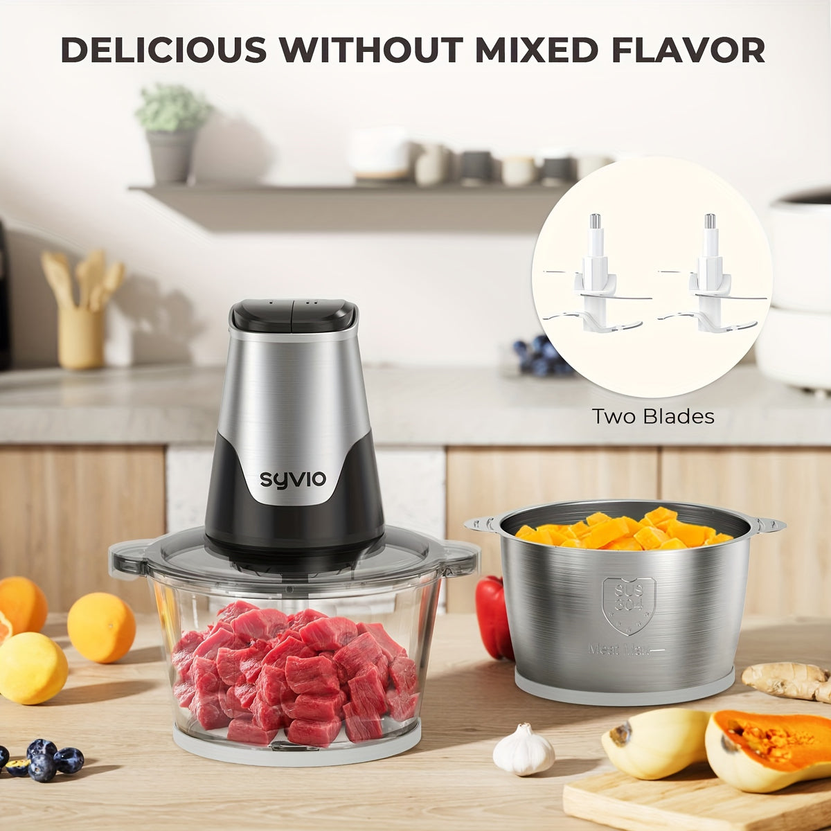 Mini Electric Food Processor & Meat Grinder 450W with 2 Bowls, 4 Bi-Level Stainless Blades & 2 Speeds, Electric Food Chopper for Baby Food, Meat, Onion & Vegetables, Great Christmas Gift