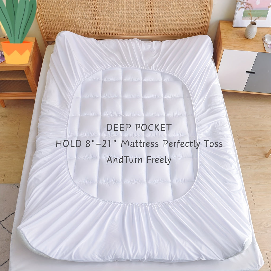 Cooling Bamboo Mattress Topper Pillow Top Mattress Pad Cover with Deep Pocket Fits 8-21 Inch - Breathable Soft Bed Topper Mattress Protector Twin Twin XL Full Queen