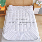 Cooling Bamboo Mattress Topper Pillow Top Mattress Pad Cover with Deep Pocket Fits 8-21 Inch - Breathable Soft Bed Topper Mattress Protector Twin Twin XL Full Queen