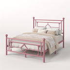Metal Platform Bed Frame with Vintage Iron Art Headboard Footboard No Box Spring Needed Under Bed Storage Twin Full Queen King Black White Pink Gold