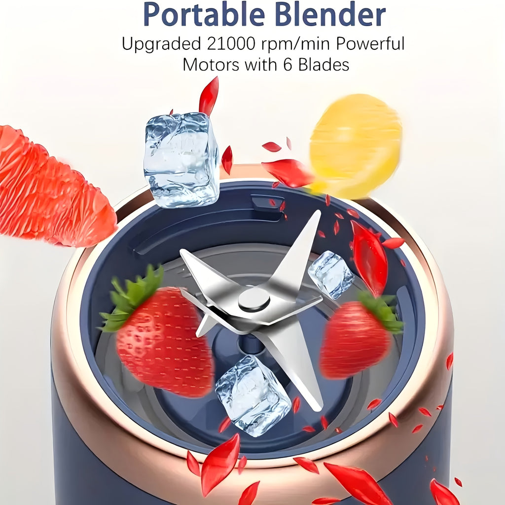 Portable USB Blender Juicer 2-Pack with 6 Blades | Handheld Smoothie Maker for Travel Office | USB Rechargeable Personal Blender for Milkshakes & Iced Drinks