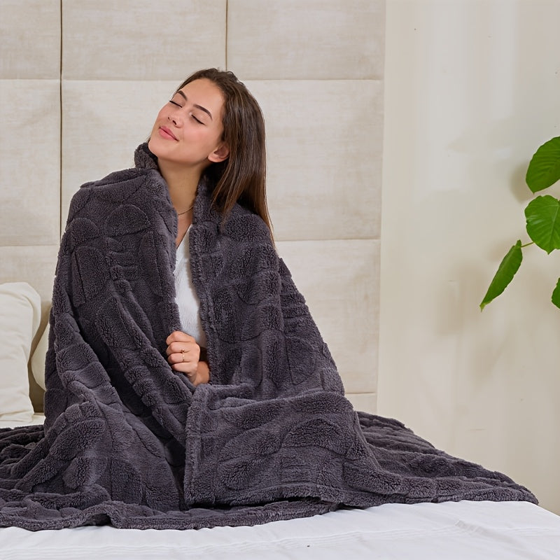 Geometric Pattern Throw Blanket Soft Fluffy Cozy Warm 3D Design Blanket for Couch Sofa Bed Camping Travel Lightweight Flannel Blanket White Blue Grey Multiple Sizes