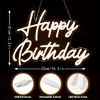Happy Birthday Neon Sign Dimmable with Tropical Leaf Design, USB Powered LED Wall Decor, 16.5" x 12.2" – Birthday Party Decoration