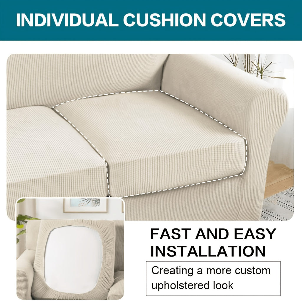 Grid Pattern Elastic Sofa Cover – Anti-Slip Full Coverage Stretchable Sofa Protector Machine Washable Classic Design for Living Room Bedroom Office