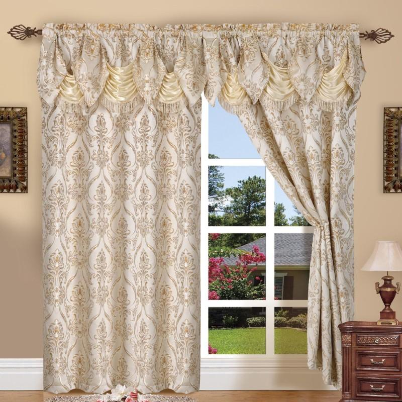 Penelope Jacquard Curtains with Attached Waterfall Valance – 2 Panel Luxury Room Darkening Rod Pocket Curtain Set, 54x84 Inch, Machine Washable for Living Room Bedroom Study Home Office