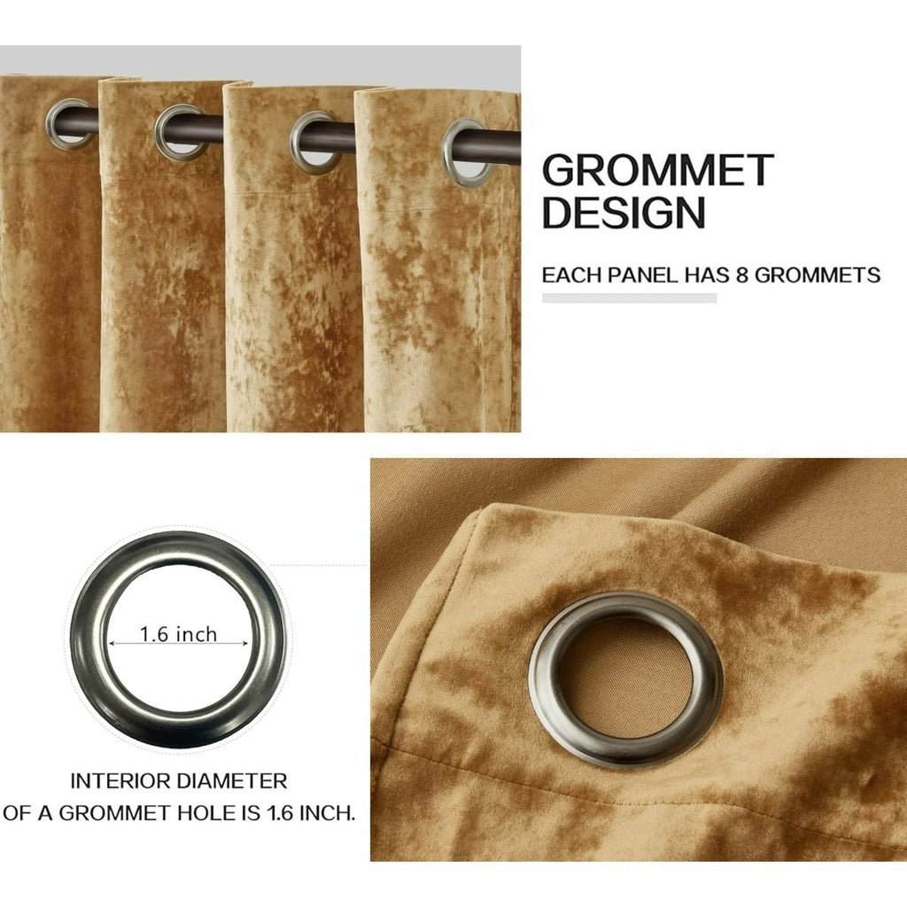 Luxury Distressed Crushed Velvet Curtains - 4-Piece Set (2 Panels + 2 Tiebacks), Grommet Top, Room Darkening | 10 Colors, 3 Sizes