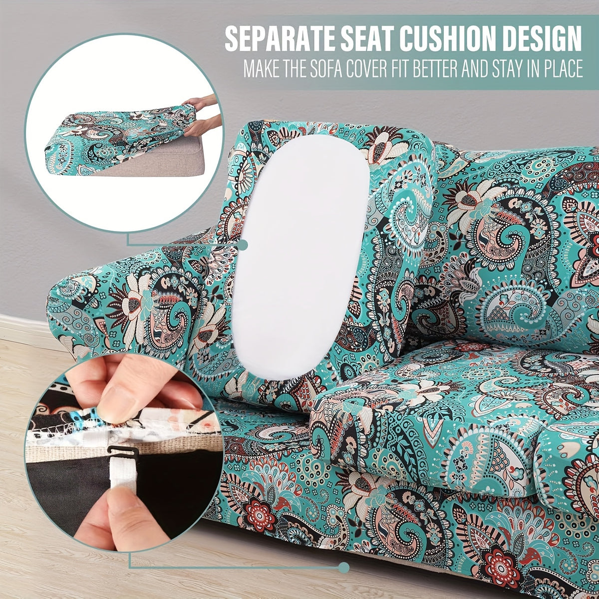 Boho Floral Sofa Slipcover Set with Separate Seat Cushion Covers – Washable Stretch Couch Cover for Armchair Loveseat Sofa, Drawstring Fit, Pet Friendly, 6 Colors