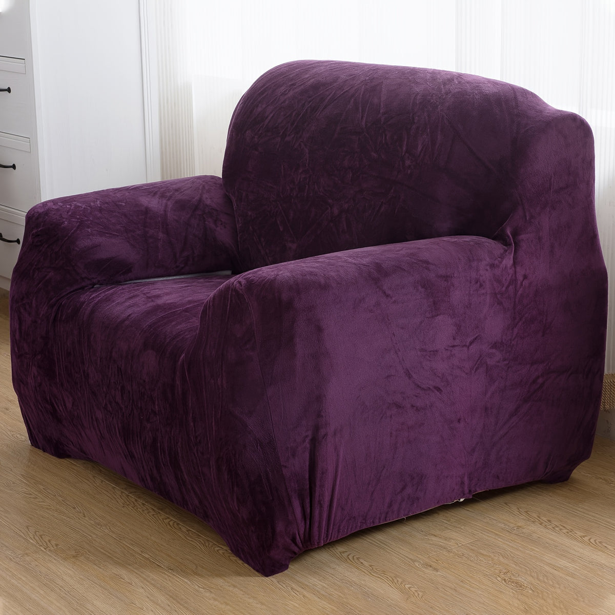 Plush Sofa Slipcover Stretch Thick Couch Cover - Soft Velvet Furniture Protector for Chair Loveseat 3 4 Seater, Anti-Slip Elastic Wrap, Machine Washable, 6 Colors for Living Room