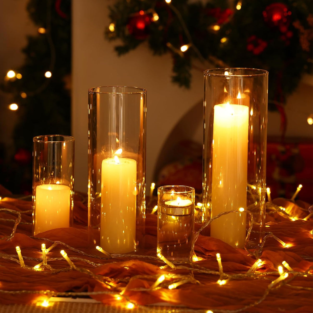 WHONLINE 16pcs Clear Glass Cylinder Vases 4 Sizes (4"/6"/8"/10") – Tall Transparent Vase Set for Wedding Centerpieces, Party Tables, Hurricane Floating Candle Holders, Home & Office Decor