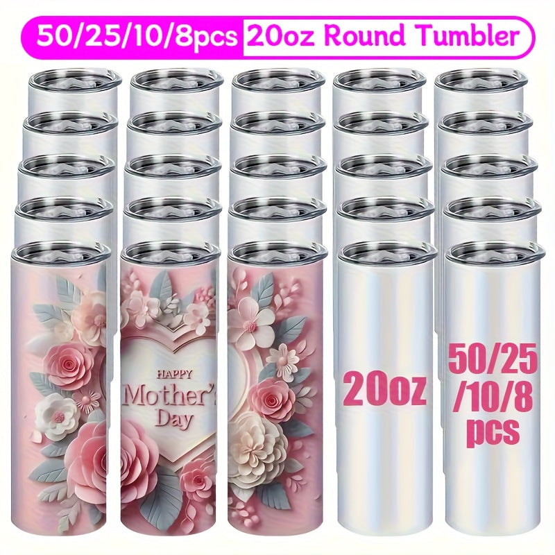 20oz Sublimation Tumbler Blanks with Lids & Straws – Stainless Steel Double Wall Insulated, White Gift Box, Bulk 8/10/25/50 Pack for Heat Press & DIY Gifts