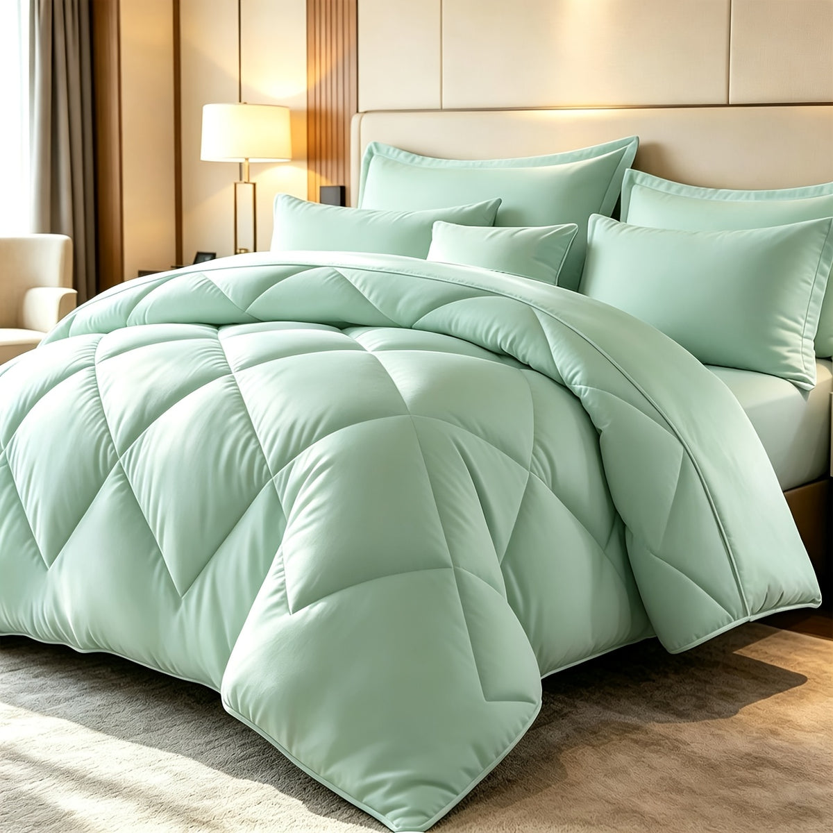 Diamond Pattern Quilt Bedding Set with Pillowcases 2/3 Piece – Soft Breathable Lightweight Comforter Twin Queen King 30+ Colors