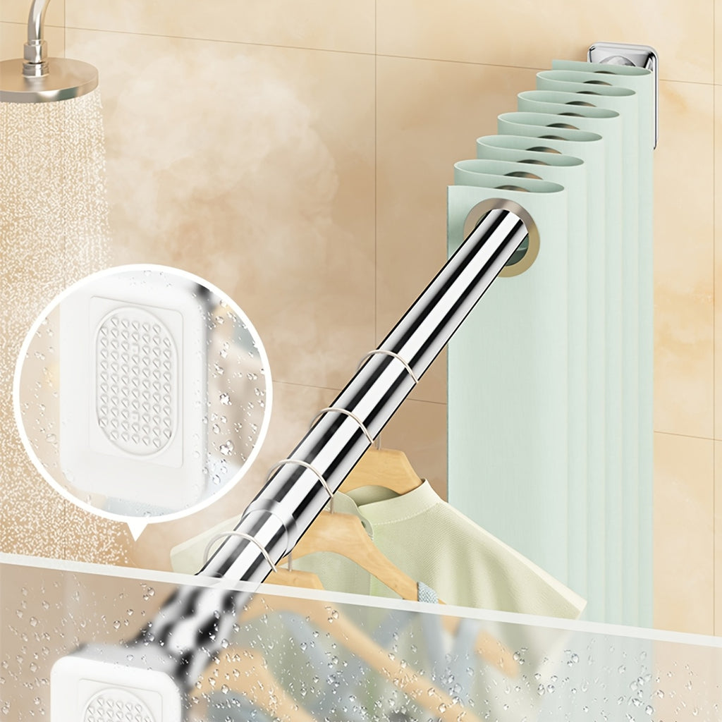 No Drill Telescopic Curtain Rod Adjustable 15.75-196.85in 33mm Extendable Shower Curtain Rod for Large Windows Anti-Slip No Screws