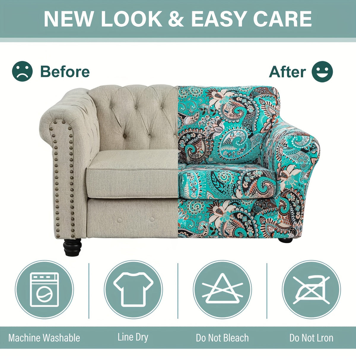 Boho Floral Sofa Slipcover Set with Separate Seat Cushion Covers – Washable Stretch Couch Cover for Armchair Loveseat Sofa, Drawstring Fit, Pet Friendly, 6 Colors