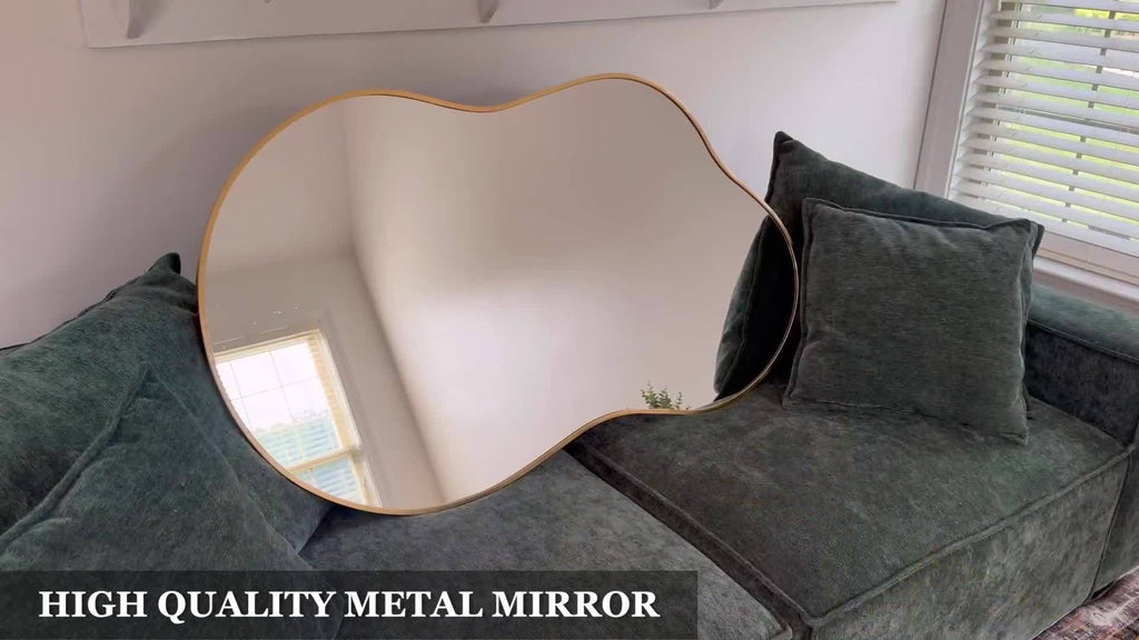 Irregular Wall Mirror Golden Asymmetrical Decorative Mirror Aviation Aluminum Alloy Frame for Bathroom Bedroom Living Room Entryway Cloakroom Modern Home Decor