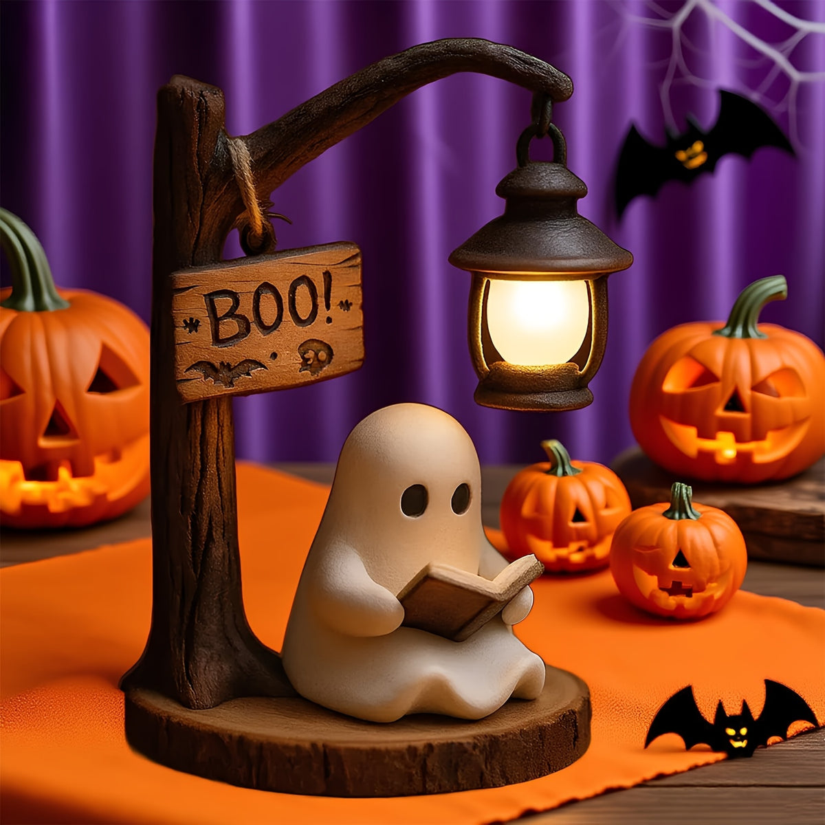 Boo Ghost 3D Resin Halloween Night Light – Cute Reading Lantern, Warm Indoor Glow, Decorative Lamp for Bedroom & Living Room – Ghost Theme Gift with Exquisite Details