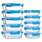 Glass Food Storage Containers with Lids 10-Piece Set – Airtight Leak-Proof Meal Prep Bento Boxes, Microwave Oven Freezer & Dishwasher Safe