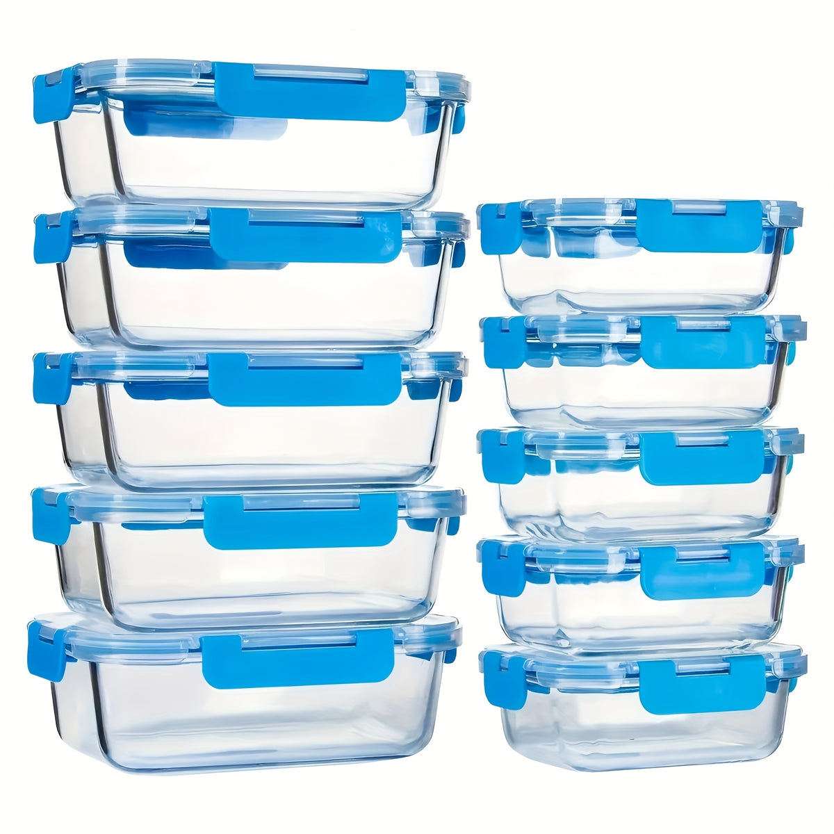 Glass Food Storage Containers with Lids 10-Piece Set – Airtight Leak-Proof Meal Prep Bento Boxes, Microwave Oven Freezer & Dishwasher Safe