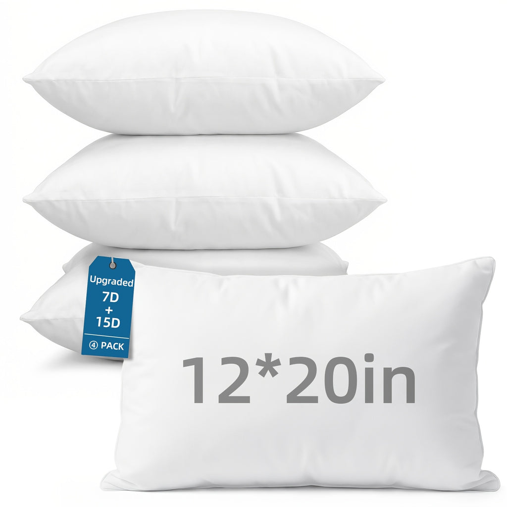 Pillow Inserts 4 Pack White – Choose 12x20, 18x18 or 20x20 Inch | Upgraded Fabric, Waterproof & Soft Touch Options | Square & Lumbar Throw Pillow Stuffer for Couch, Bed, Sofa, Patio & Living Room