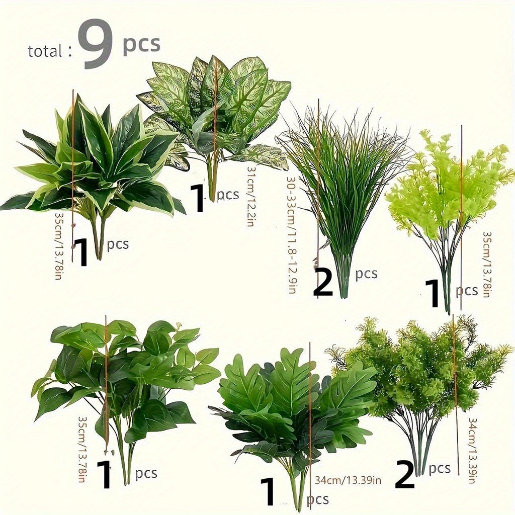 Artificial Boxwood Stems Set of 9 UV Protected Faux Greenery – Indoor Outdoor Fake Plants for Hanging Garden Porch Window Box Wedding Farmhouse Decor