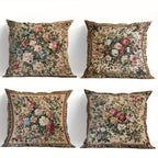 Vintage Floral Pillow Covers Set of 4 | Soft Decorative 18x18 Inch Cushion Cases with Zipper for Living Room Bedroom Porch Patio Office — Classic Botanical Print