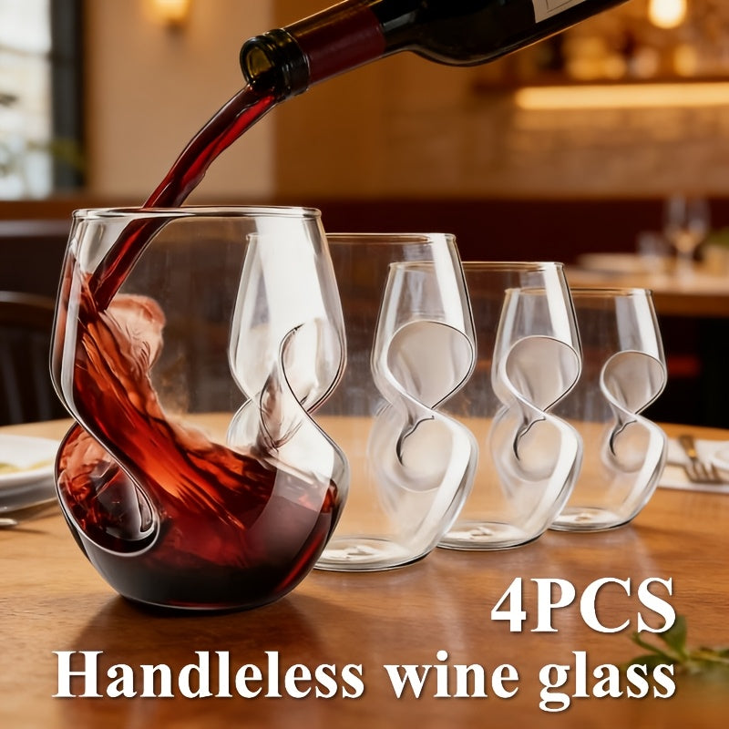 Red Wine Glasses Set of 4 – Borosilicate Glass with Unique Swirling Design, Dishwasher Safe, Large Stem Wine Glass for Home, Parties & Gifting