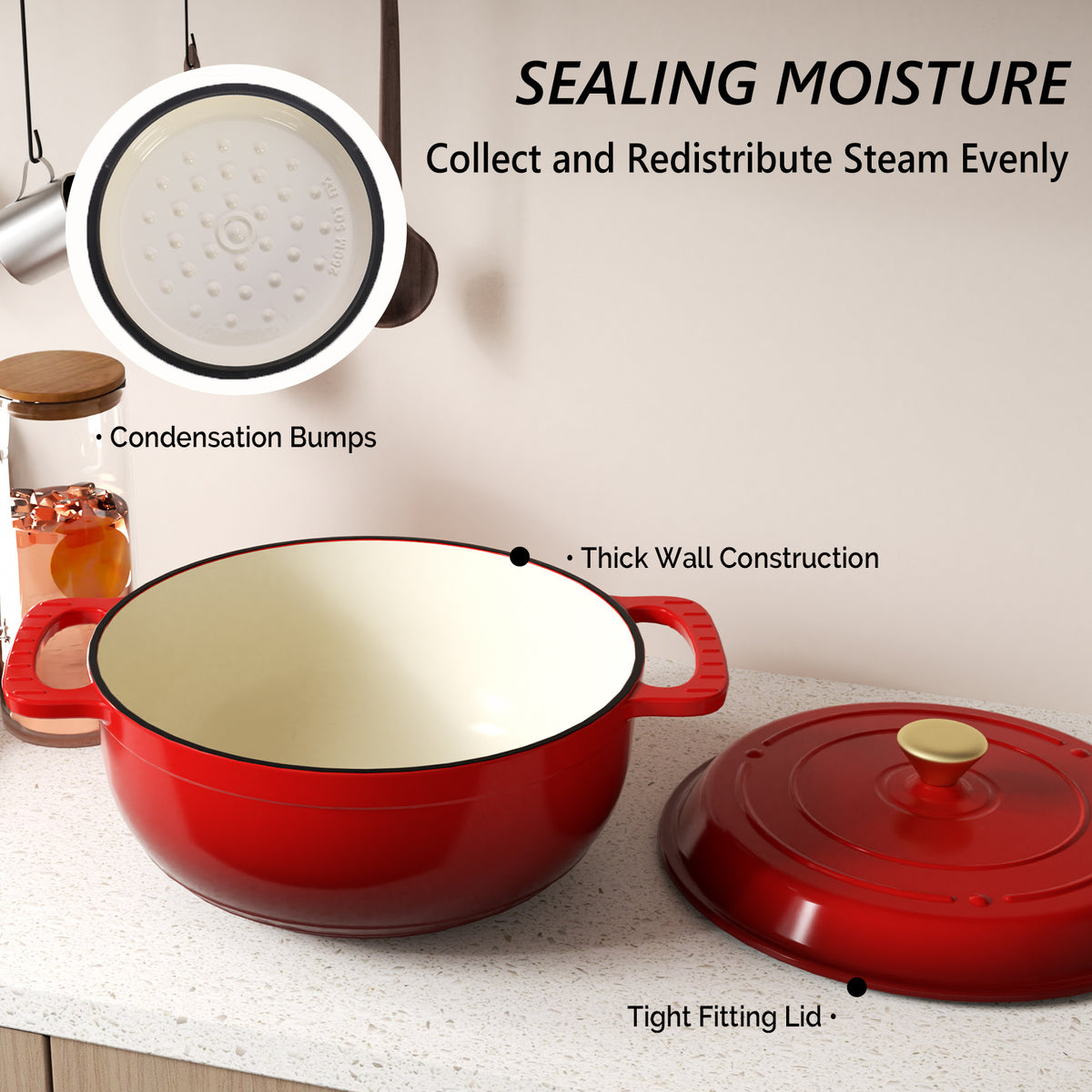 Dutch Oven 5QT 6QT 7.5QT Enameled Cast Iron Cookware with Lid Silicone Handles Oven Safe 500°F Bread Baking Stews Roasts Multiple Colors