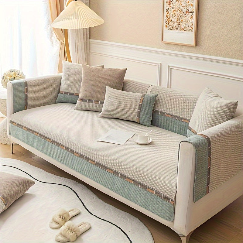 Bohemian Chenille Sofa Cover Non-Slip – Sofa Seat Cushion, Backrest, Armrest & Pillowcase Sold Separately, Dog Friendly Two-Tone for Bedroom Office Living Room, 4 Colors