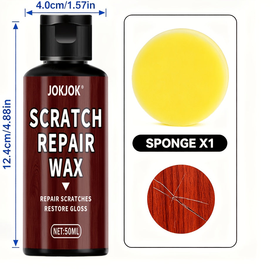 JOKJOK Wood Scratch Repair Wax & Polish with Sponge – Restores Luster, Prevents Drying & Aging on Hardwood Floors, Mahogany, Cabinets, Doors, Tables & Furniture
