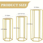 3-Piece Gold Hexagon Cake Stand Set – Metal Cylinder Pedestal Stands for Wedding, Party, Flower Vase & Living Room Decor