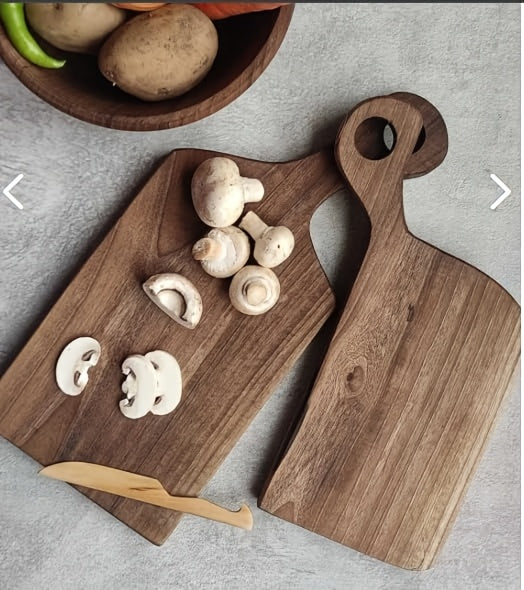 Acacia Wood Cutting Board Set of 2 Extra Thick Reversible Wooden Chopping Boards with Handle - Large Kitchen Board for Meat, Bread & Cheese, Charcuterie Serving Board Gift Set