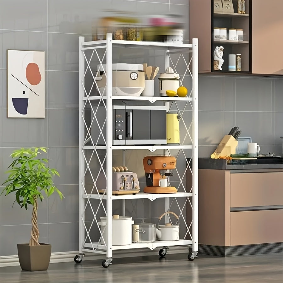 3-5 Tier Rolling Storage Rack with Wheels – Foldable Metal Shelving Unit for Home, Office & Kitchen Organization