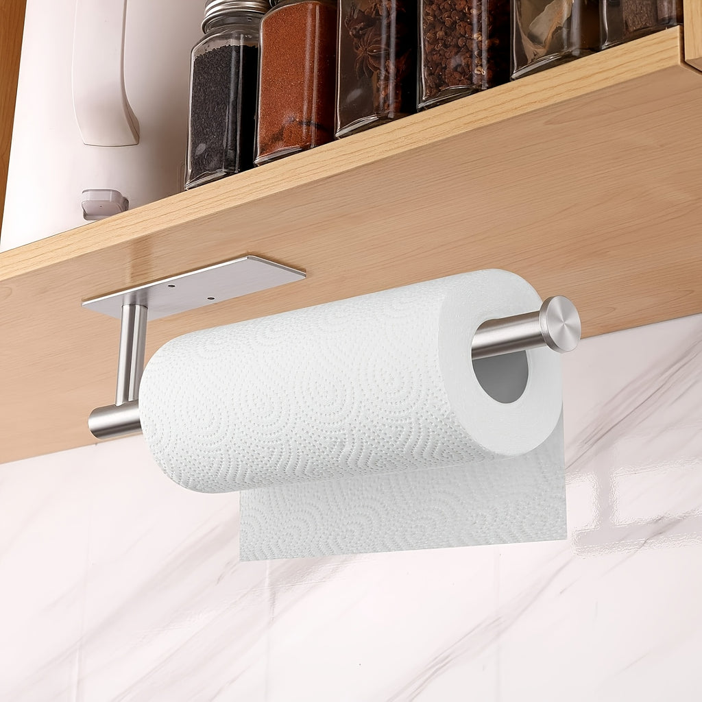 Paper Towel Holder Under Cabinet – SUS304 Stainless Steel Wall Mount Kitchen Towel Rack, Adhesive or Screw Install, Bathroom Towel Bar for Kitchen and Bath