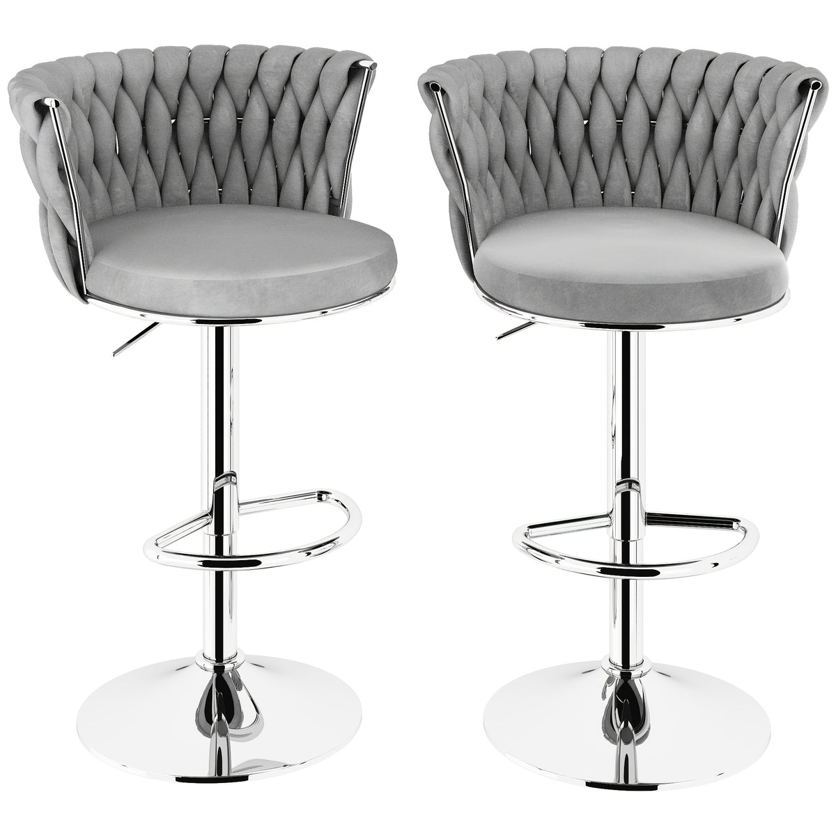 Bar Stools Set of 2 or 4 Adjustable Height Metal Leg Upholstered Counter Chairs for Kitchen Island Bar Living Room Dining Room – Glam Style