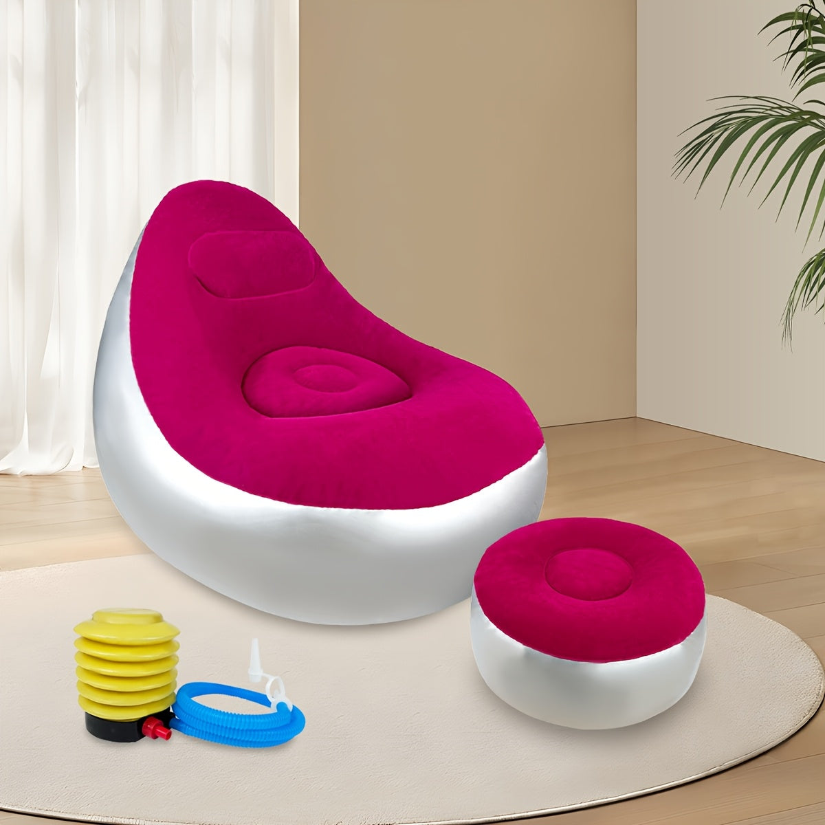 Inflatable Lounge Chair Recliner with Footrest & Foot Pump – Portable Air Sofa Couch for Living Room, Camping, Travel & Balcony, Space-Saving Indoor Outdoor Lounger (6 Colors)