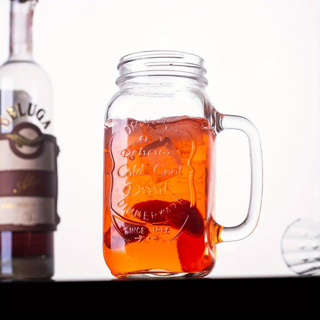 Mason Jar Drinking Glasses with Handle 24oz Set of 4 | Dishwasher Safe Reusable Cups for Party Home Beverages