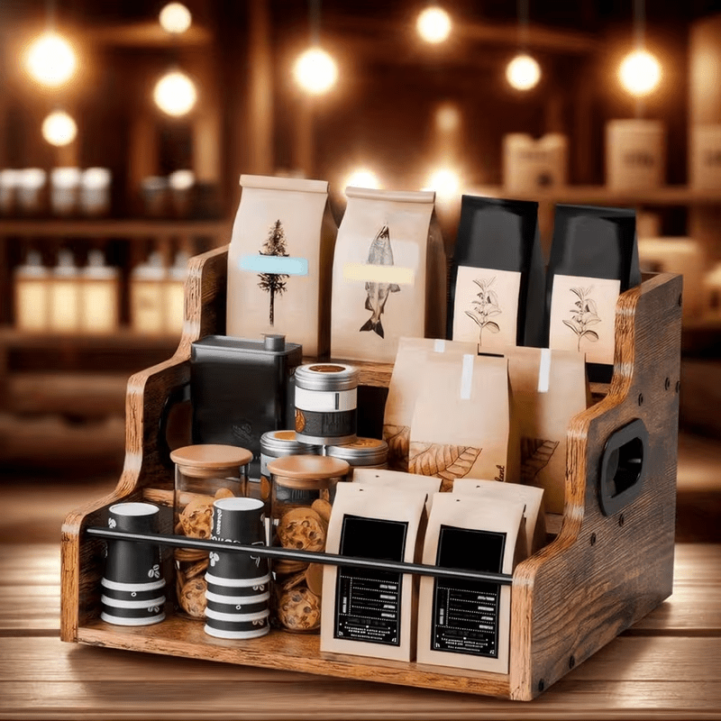 3-Step Solid Wood Liquor Bottle Display Shelf Countertop Wine Rack Bar Organizer for Whiskey Spirits Coffee Syrup Spice Bottles Home Bar Kitchen