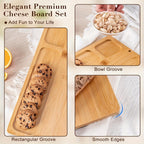 Wood Cheese Board Set with 4 Stainless Steel Knives 14x11 Inch Charcuterie Platter Appetizer Board for Party Wedding Gift Set of 1 or 2