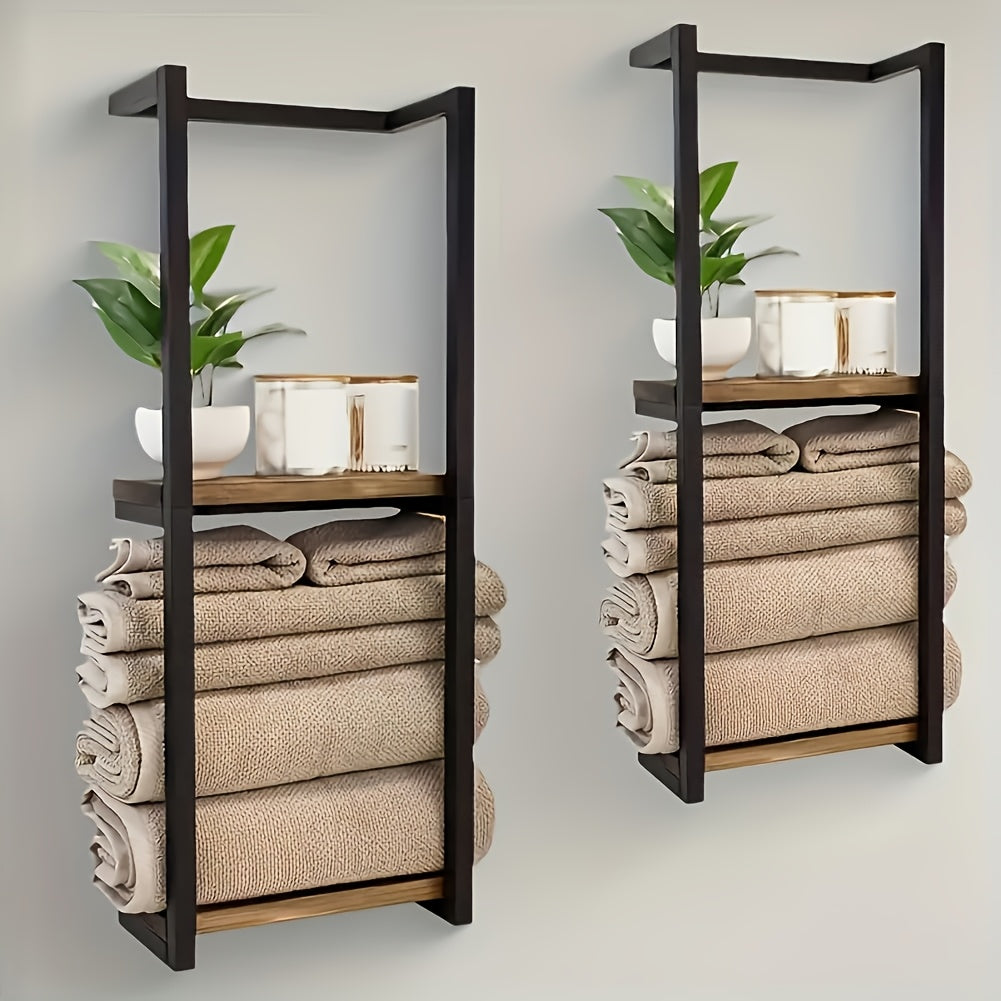 2-Tier Wall-Mounted Metal Towel Rack Double Layer, Modern Space-Saving Bathroom Towel Holder for Bathroom, Bedroom & Kitchen – 1 or 2 Pack