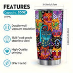 Cat Lover Gift Tumbler 20oz Boho Rainbow Cat Art Insulated Stainless Steel Travel Mug – Leakproof Birthday Gift for Cat Mom Women Pet Lovers