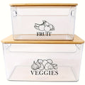 Stackable Potato & Onion Storage Container 2 Set Clear PE Bins with Bamboo Flip-Top Lid - Pantry Kitchen Counter Organizer for Vegetables